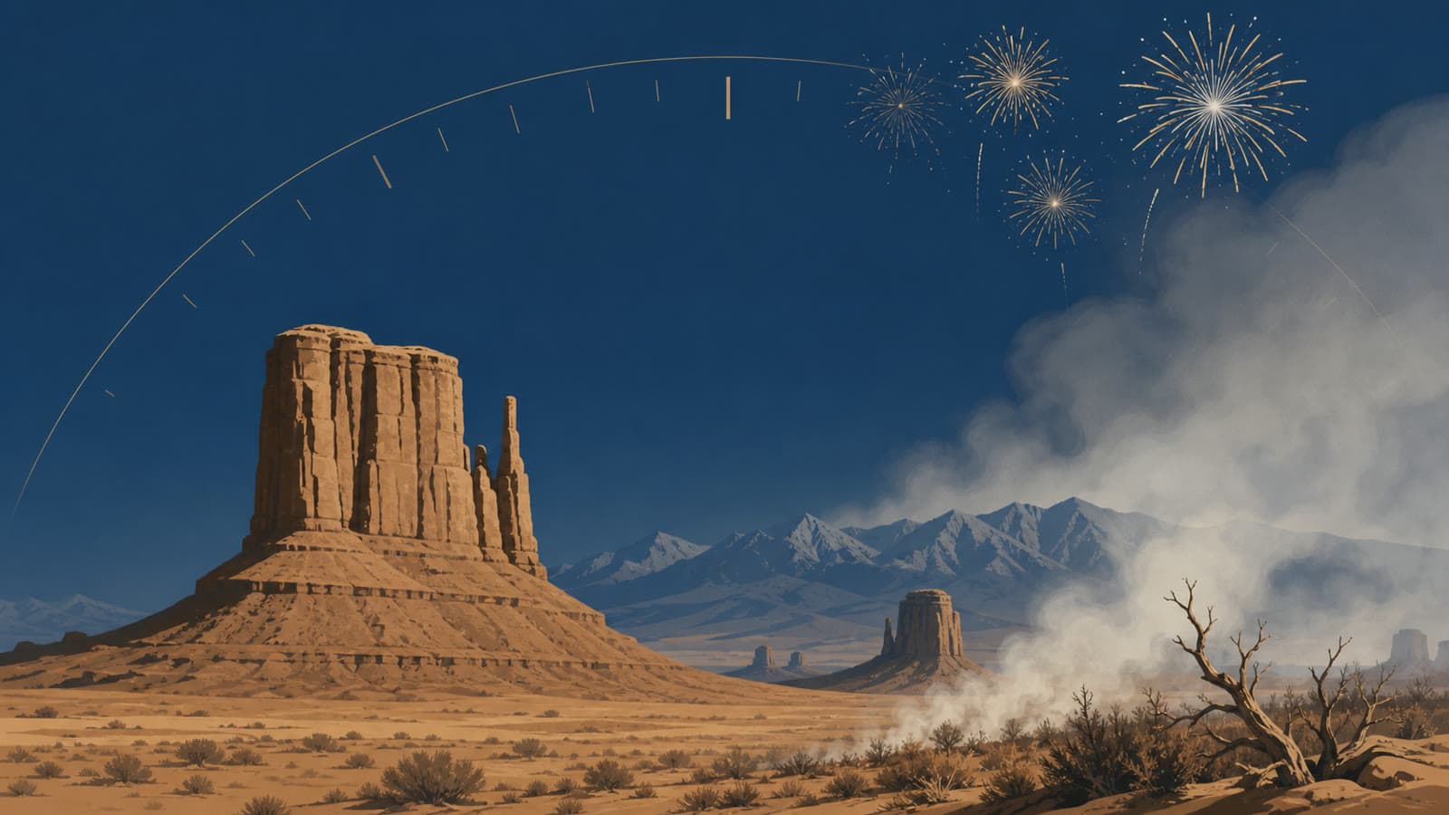 Editorial illustration for: Utah tests fireworks limits as wildfire risk outruns the holiday calendar