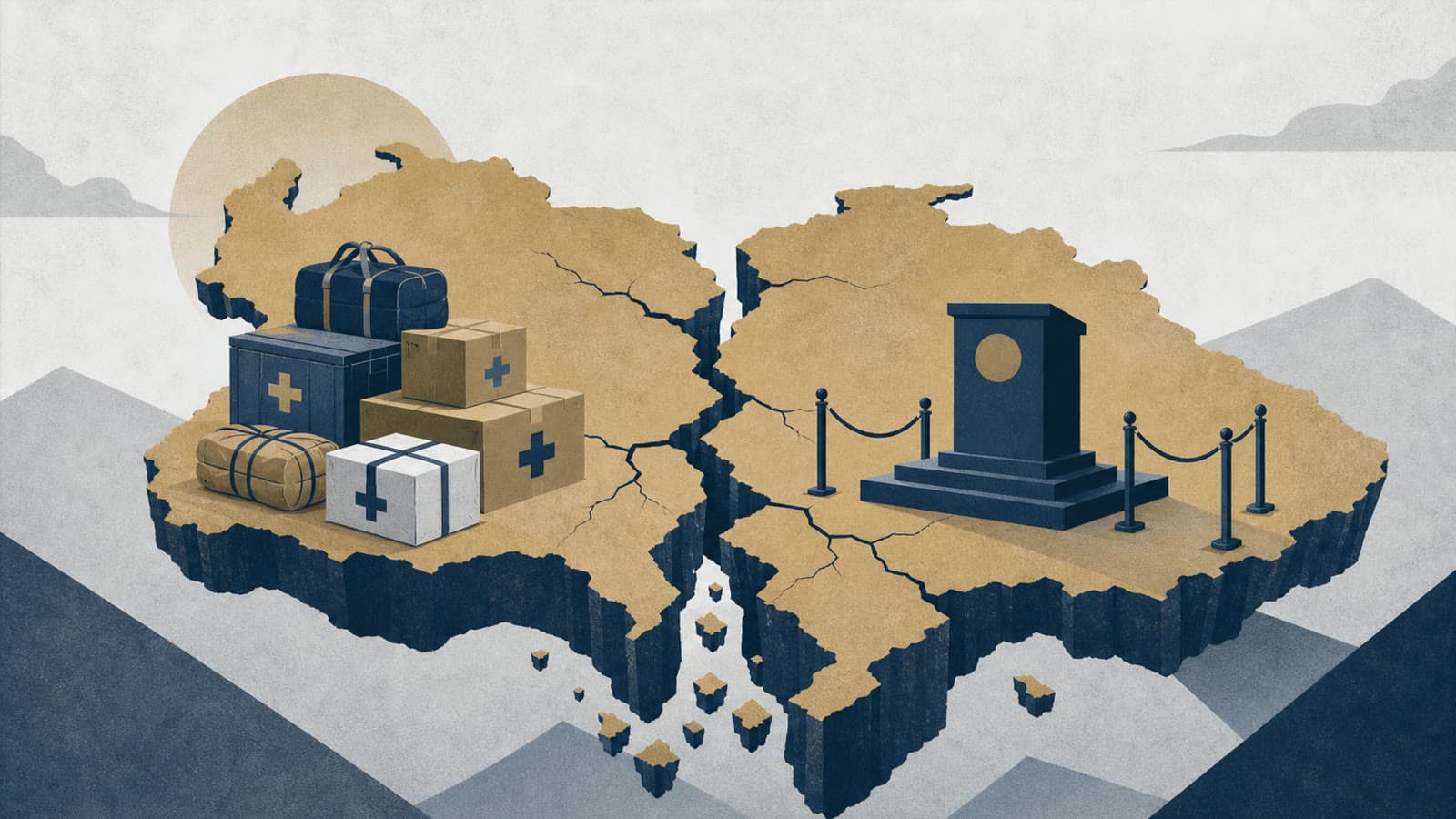 Editorial illustration for: Venezuela earthquakes turn emergency aid into a legitimacy test
