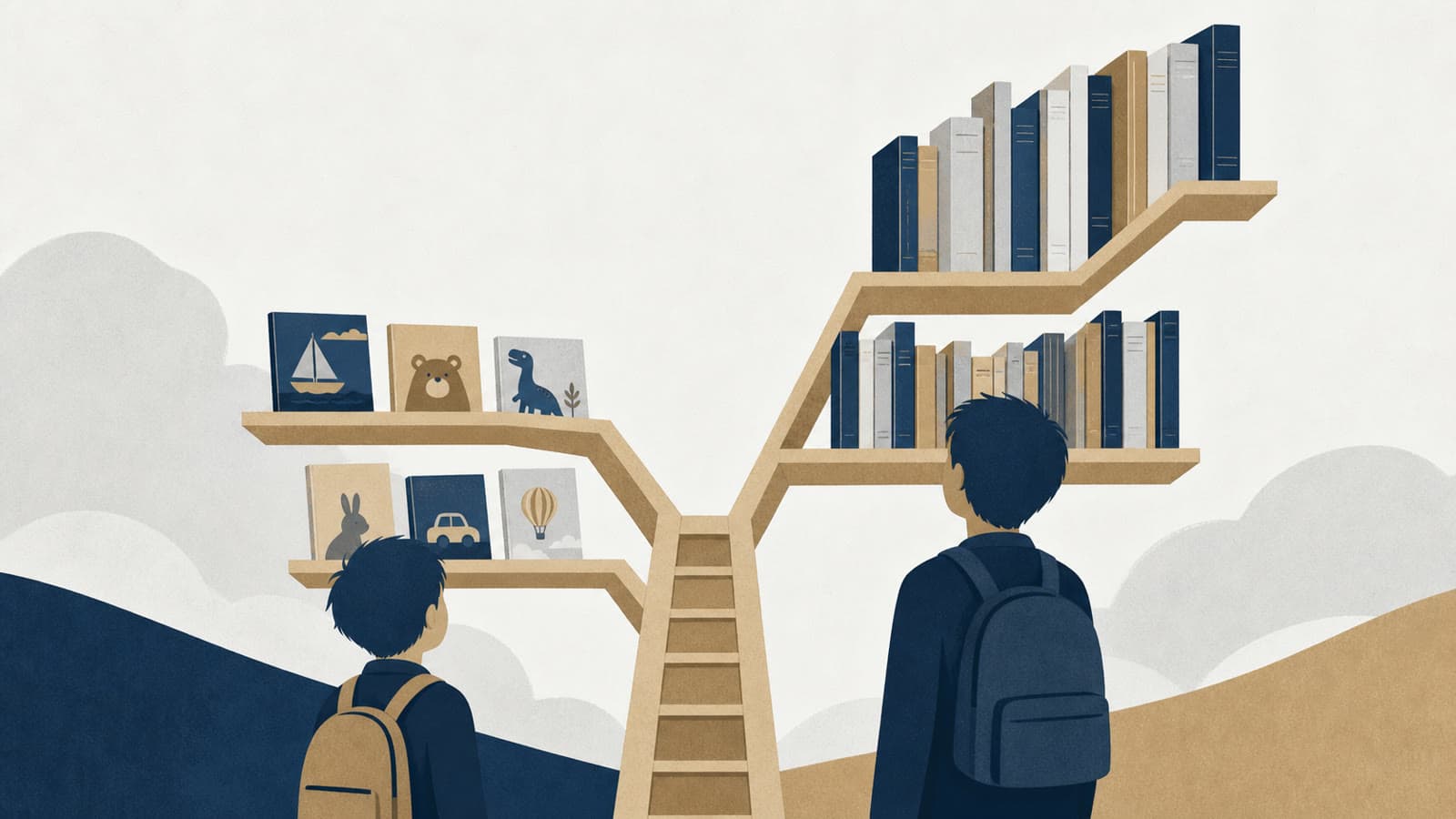 Editorial illustration for: UK boys' book choices expose a reading-maturity gap