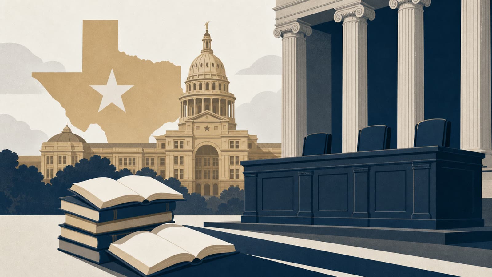 Editorial illustration for: Texas Bible-reading list puts curriculum power before the courts