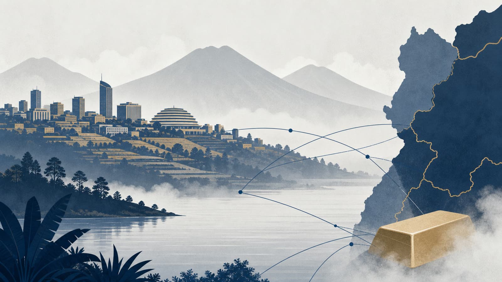 Editorial illustration for: US sanctions test Rwanda gold links in Congo's war economy