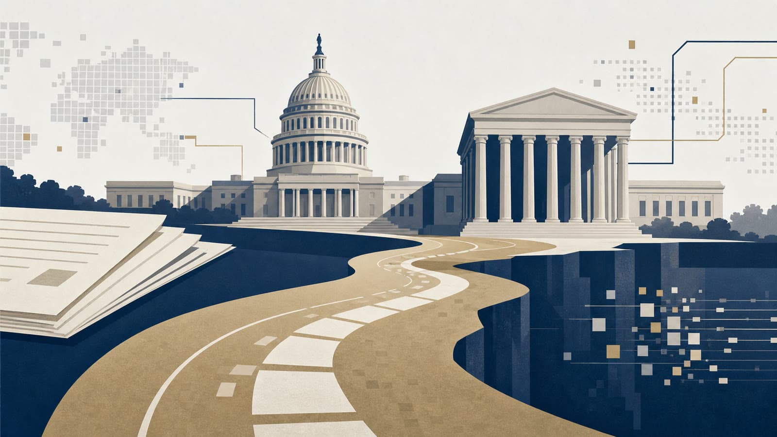 Editorial illustration for: Trump's digital-tax tariff threat still needs a legal route