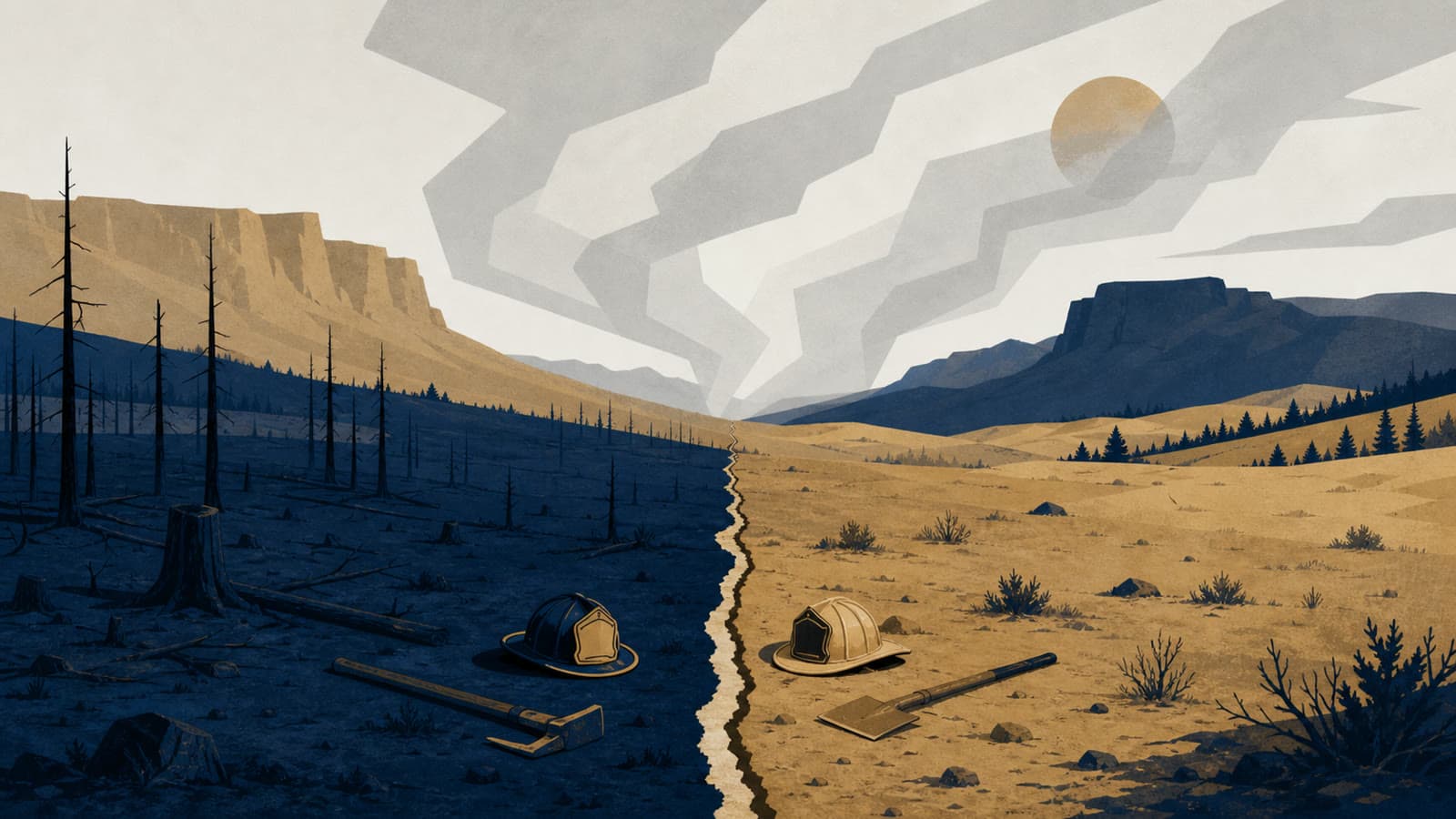 Editorial illustration for: Firefighter deaths on the Colorado-Utah border expose the risk behind the acreage