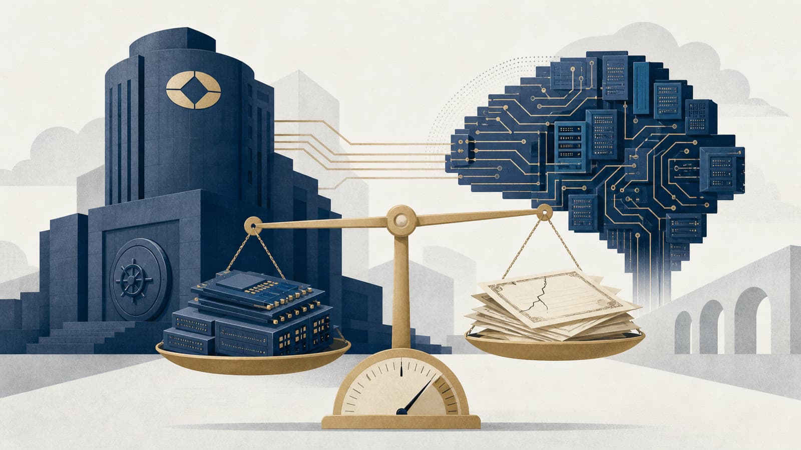 Editorial illustration for: BIS warning makes AI spending a credit-risk question