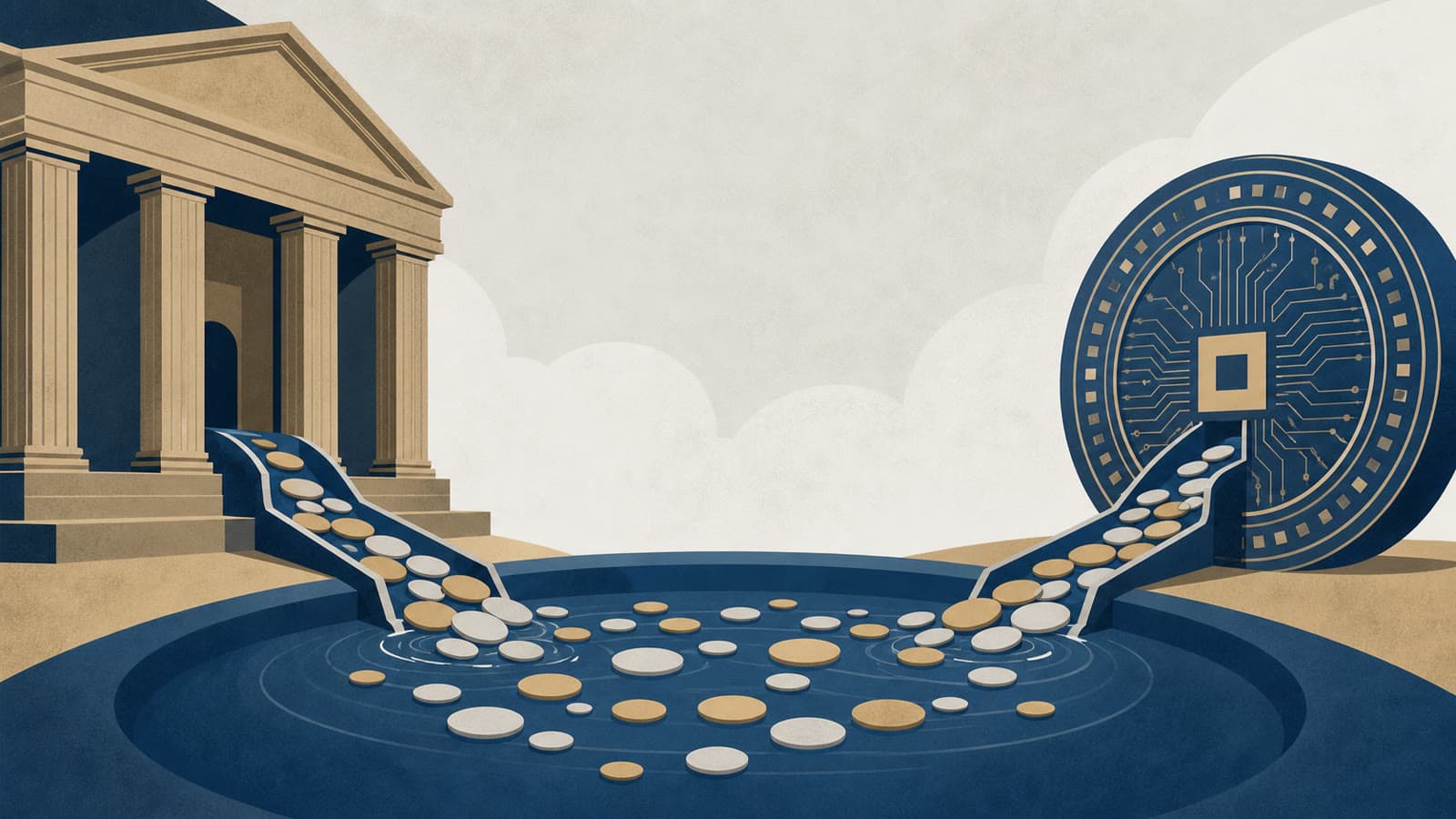 Editorial illustration for: Stablecoin fight turns on who controls bank deposits