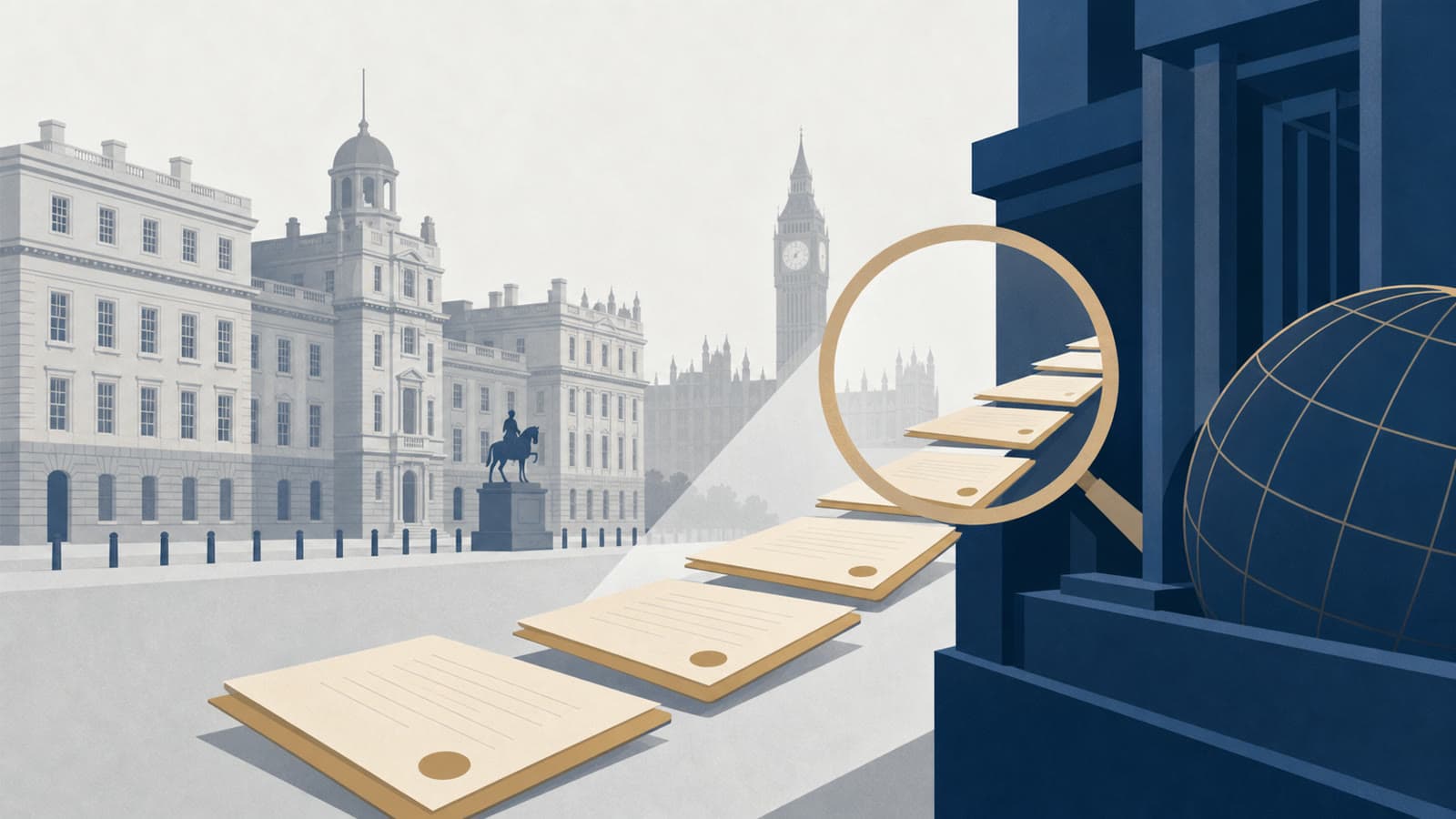 Editorial illustration for: Private equity's public-contract footprint tests Whitehall's visibility