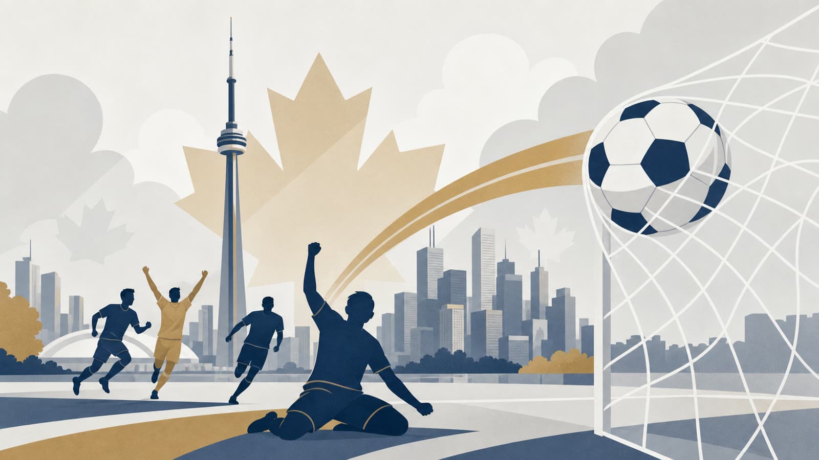 Editorial illustration for: Canada reaches World Cup last 16 on Eustaquio's late goal