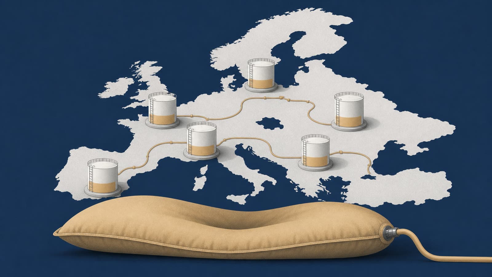 Editorial illustration for: Europe's gas-storage cushion is rebuilding too slowly
