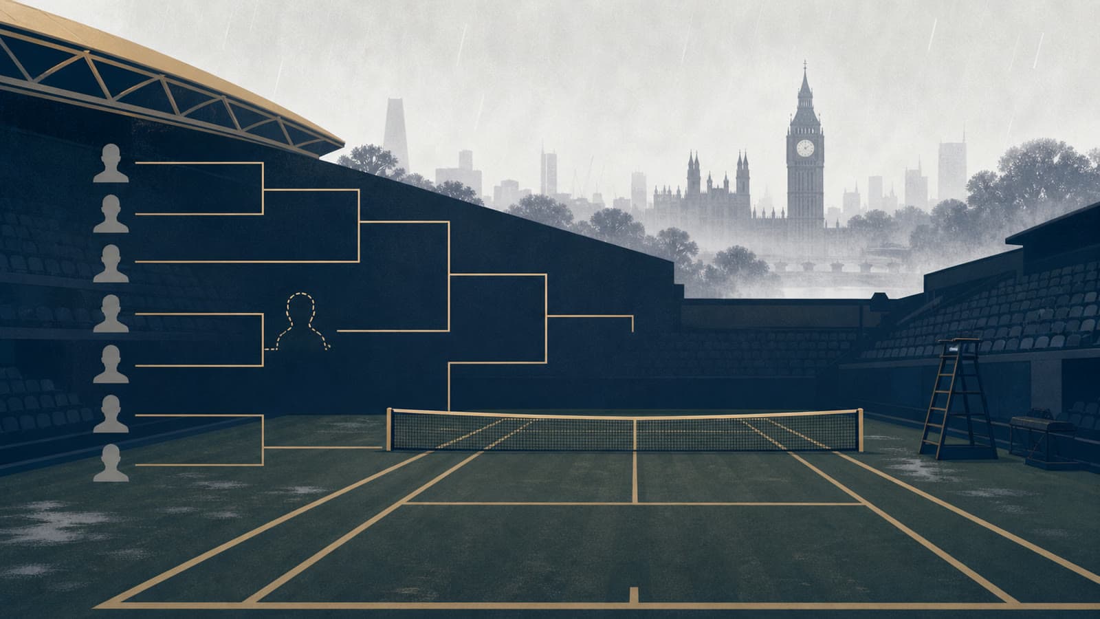 Editorial illustration for: Raducanu withdrawal leaves Wimbledon with a British draw problem