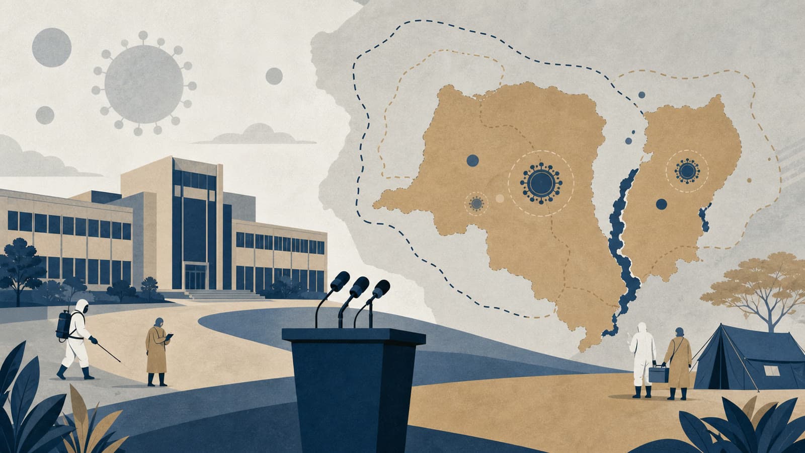 Editorial illustration for: WHO declares Bundibugyo Ebola outbreak in DRC and Uganda a public health emergency of international concern
