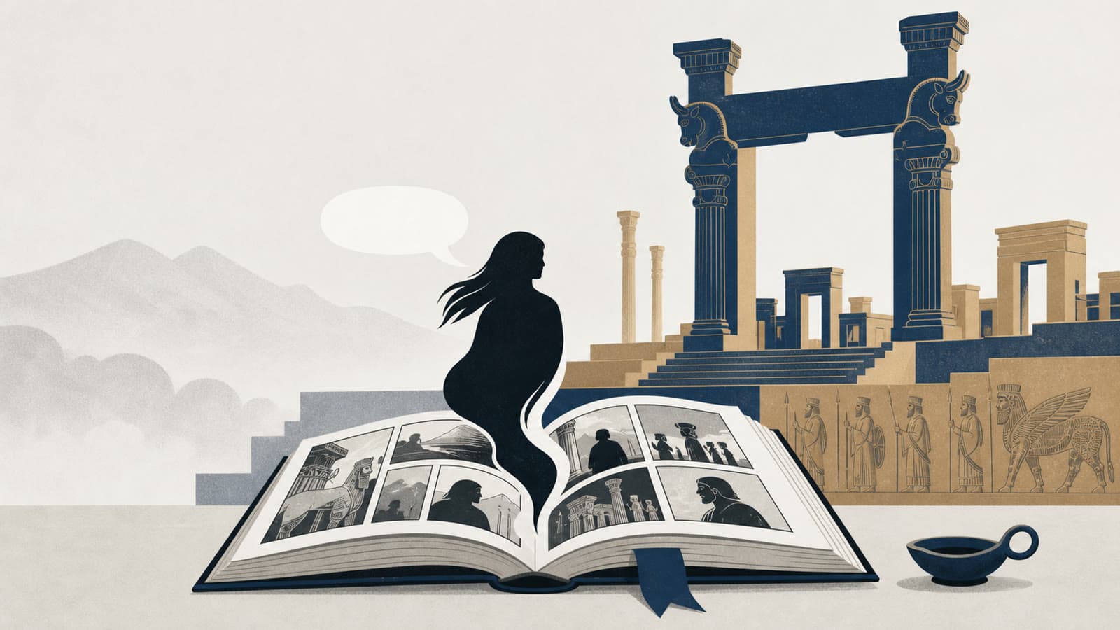Editorial illustration for: Marjane Satrapi, author of Persepolis, dies at 56