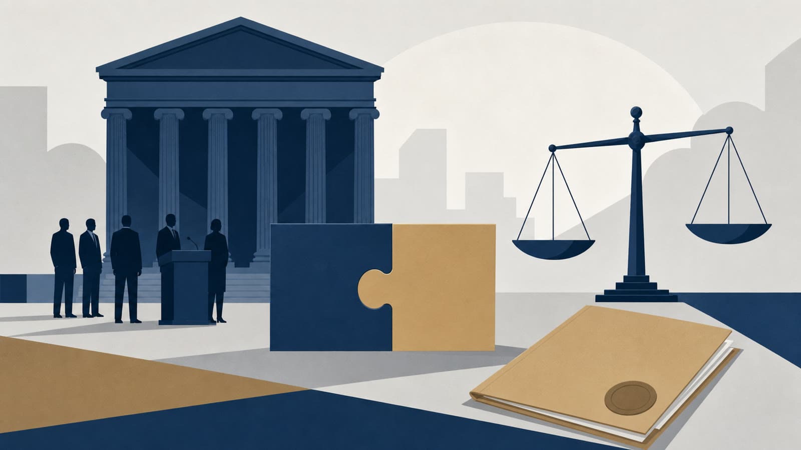 Editorial illustration for: DOJ closes Paramount-Warner antitrust review without challenging merger