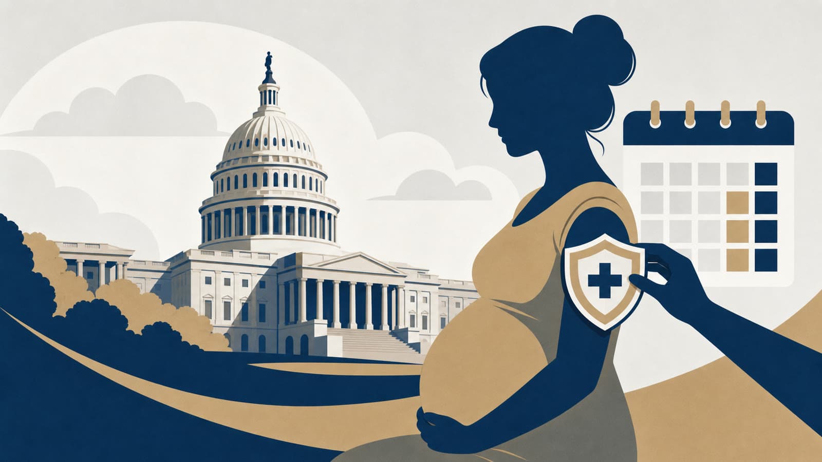 Editorial illustration for: ACOG issues maternal vaccine schedule after CDC changes pregnancy COVID guidance