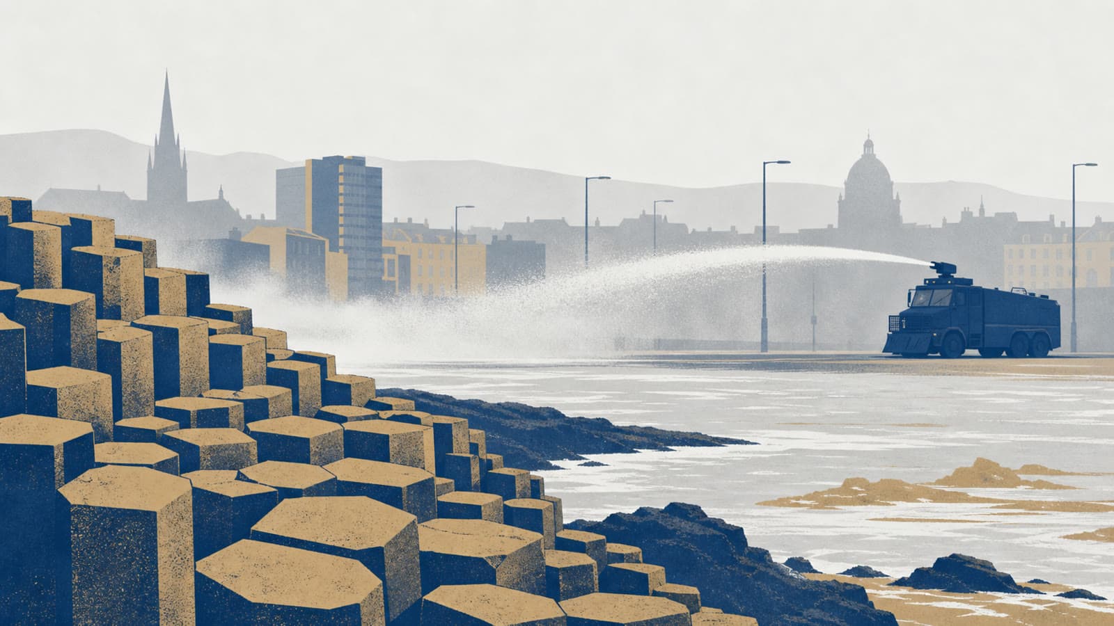 Editorial illustration for: PSNI uses water cannon during Newtownabbey disorder after Belfast knife attack