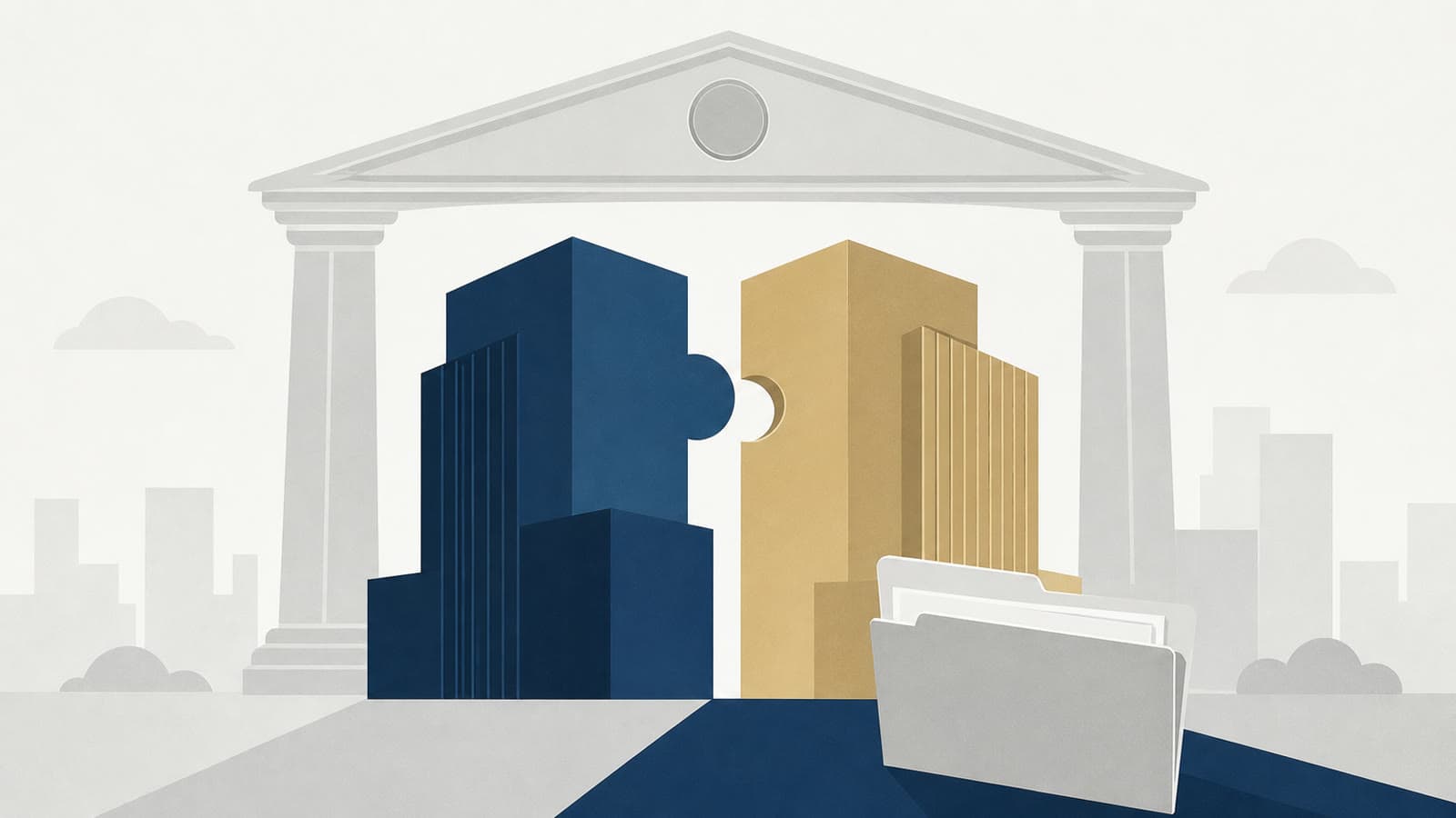 Editorial illustration for: Justice Department closes Paramount-Warner Bros. merger investigation