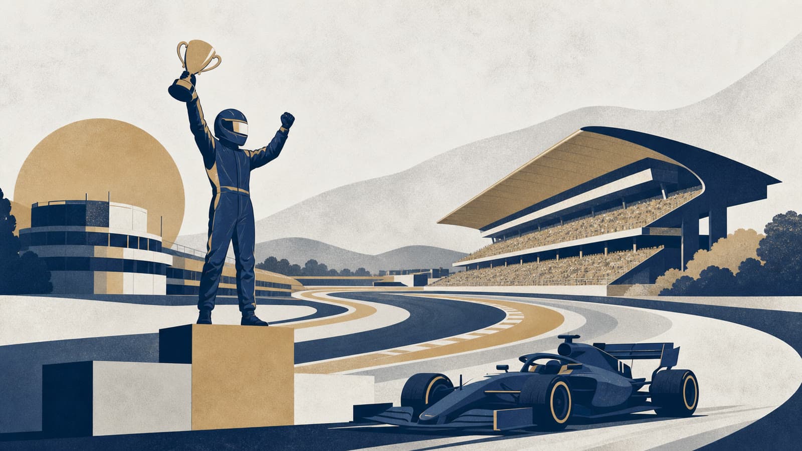Editorial illustration for: Hamilton wins Barcelona-Catalunya Grand Prix for Ferrari