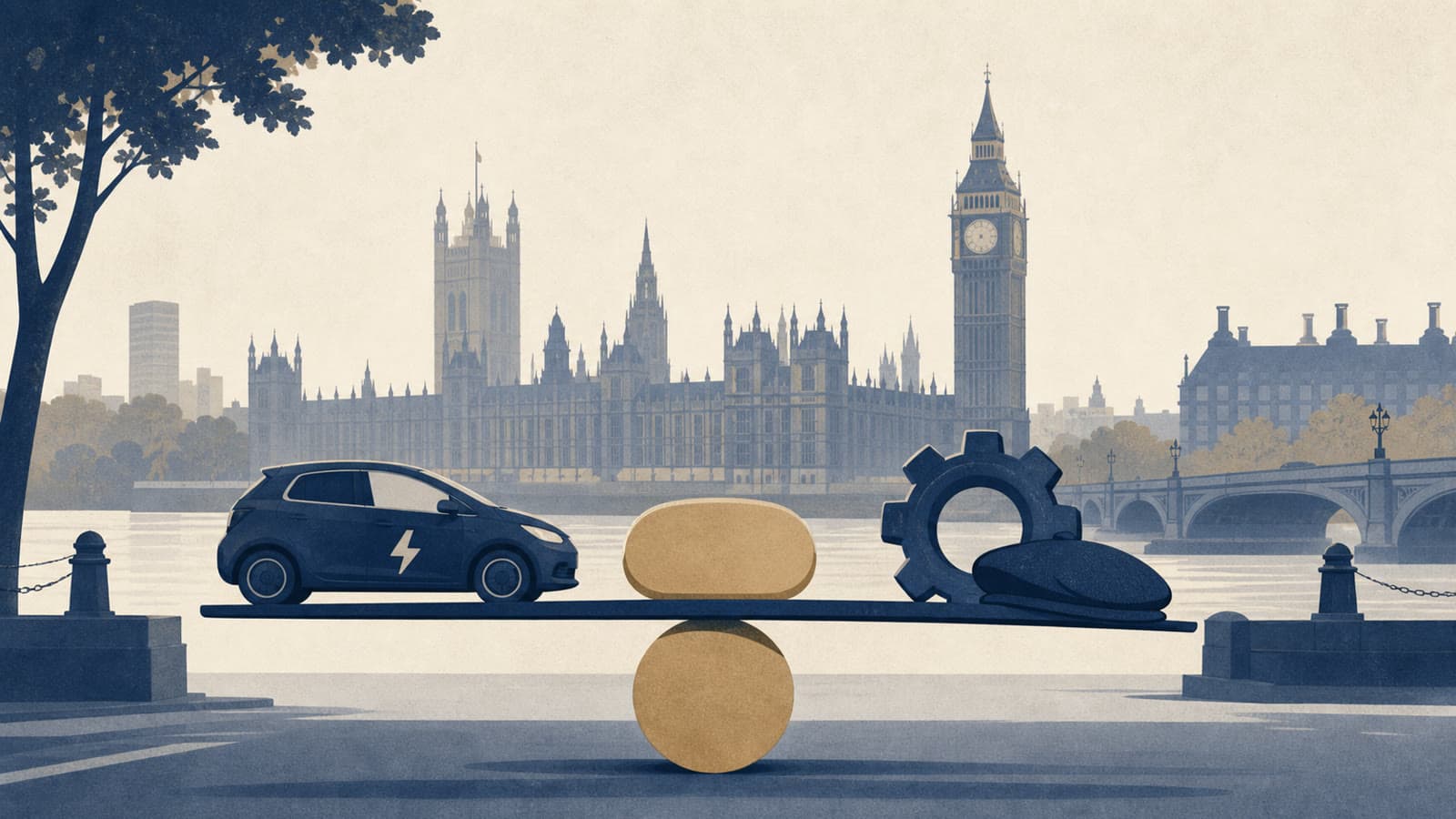 Editorial illustration for: UK reported to weigh softer 2030 EV mandate after industry and union pressure