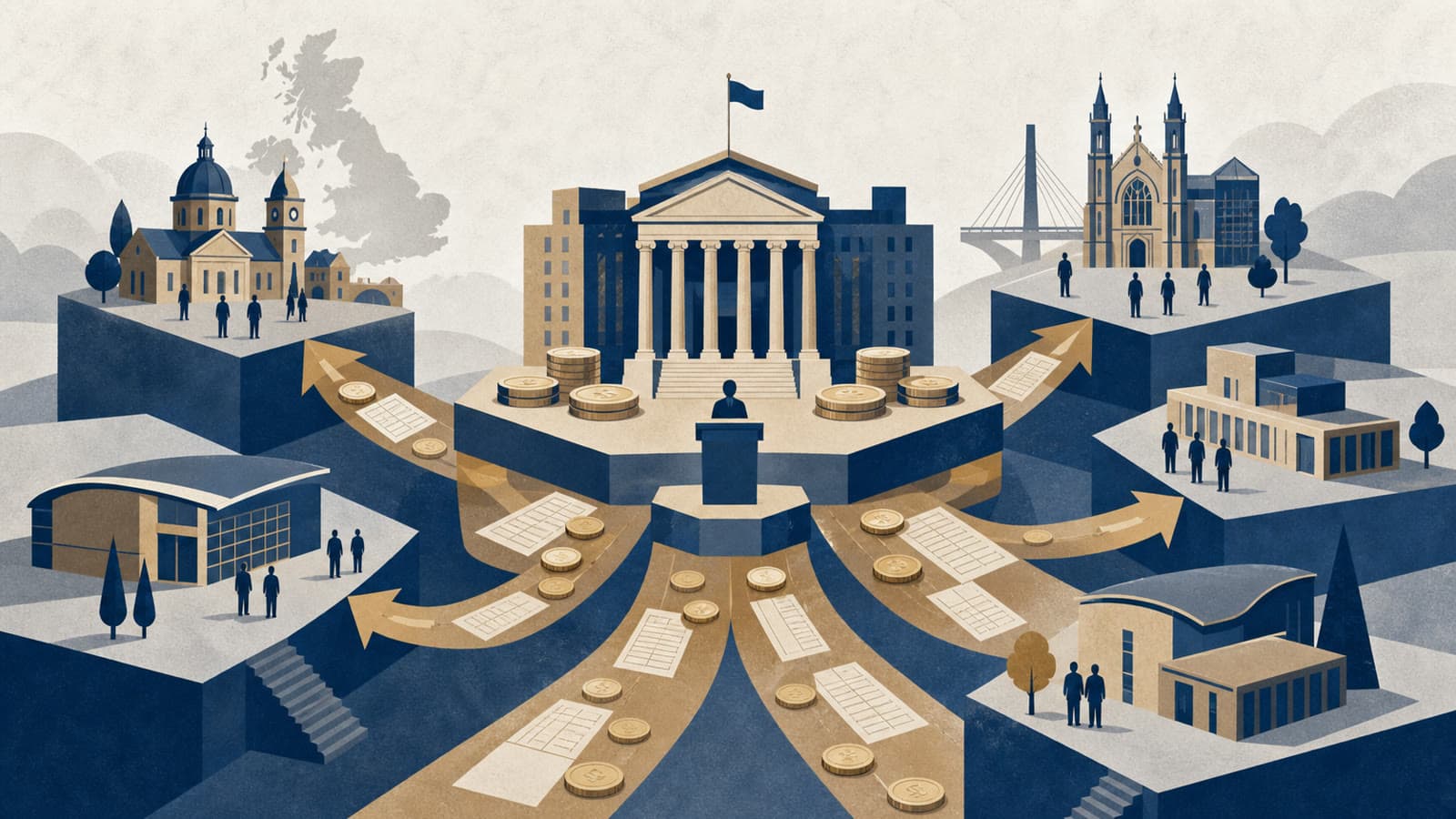 Editorial illustration for: UK ministers consider devolving more business-rates revenue to English regions
