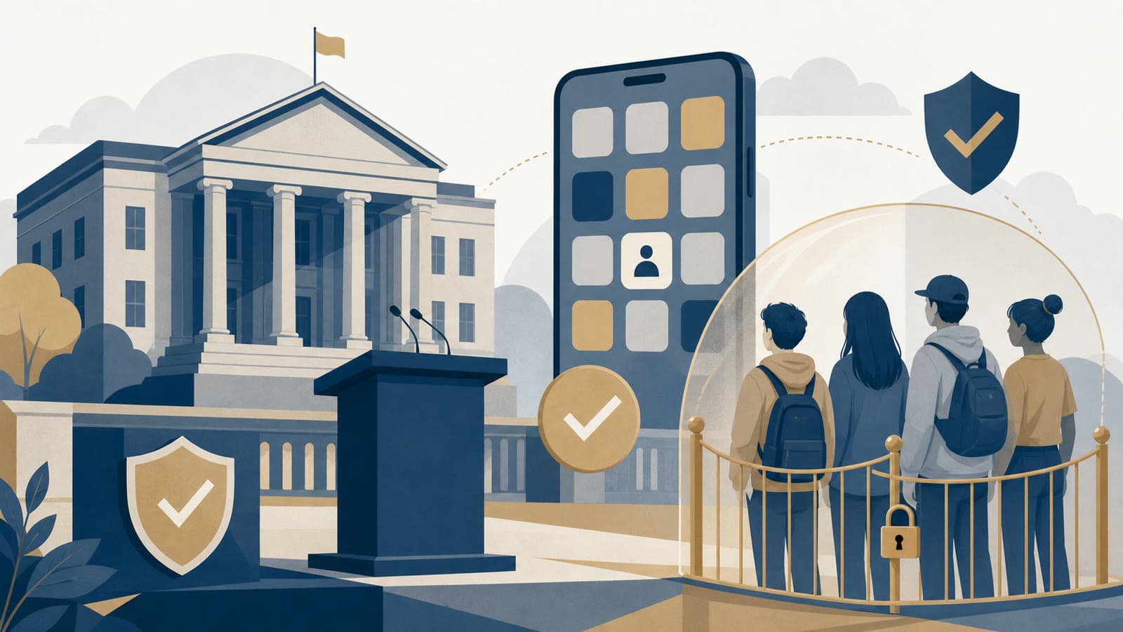 Editorial illustration for: UK weighs under-16 social-media restrictions after online-safety consultation
