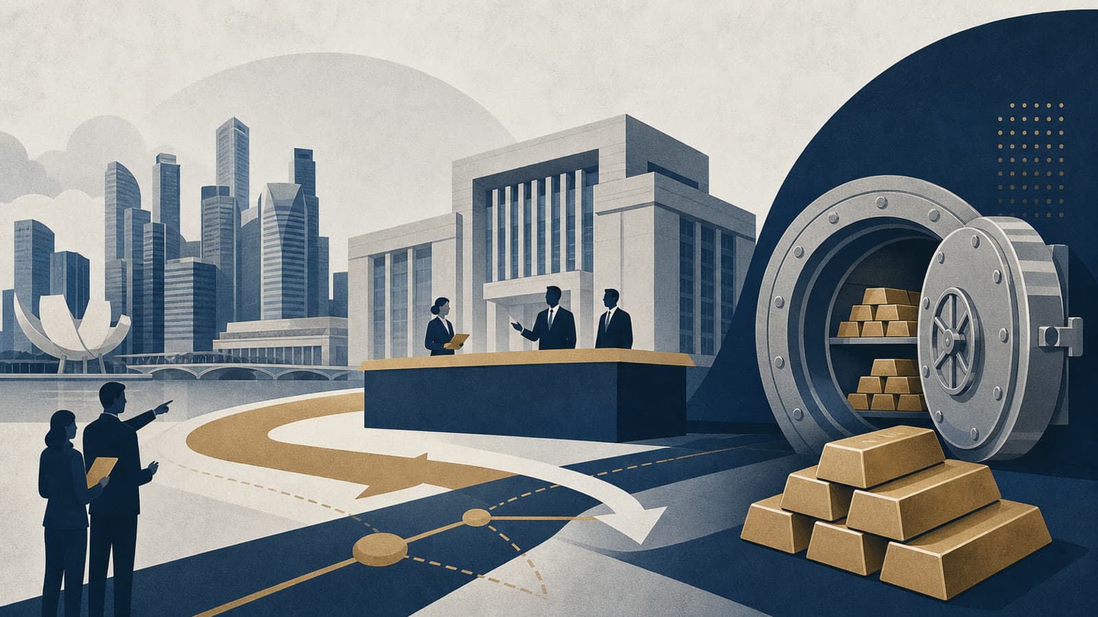 Editorial illustration for: Singapore to add gold clearing and central-bank vaulting services by end-2026
