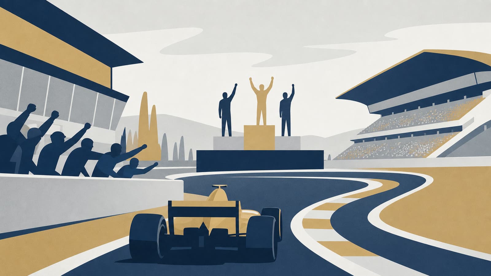Editorial illustration for: Hamilton wins Barcelona-Catalunya Grand Prix for Ferrari
