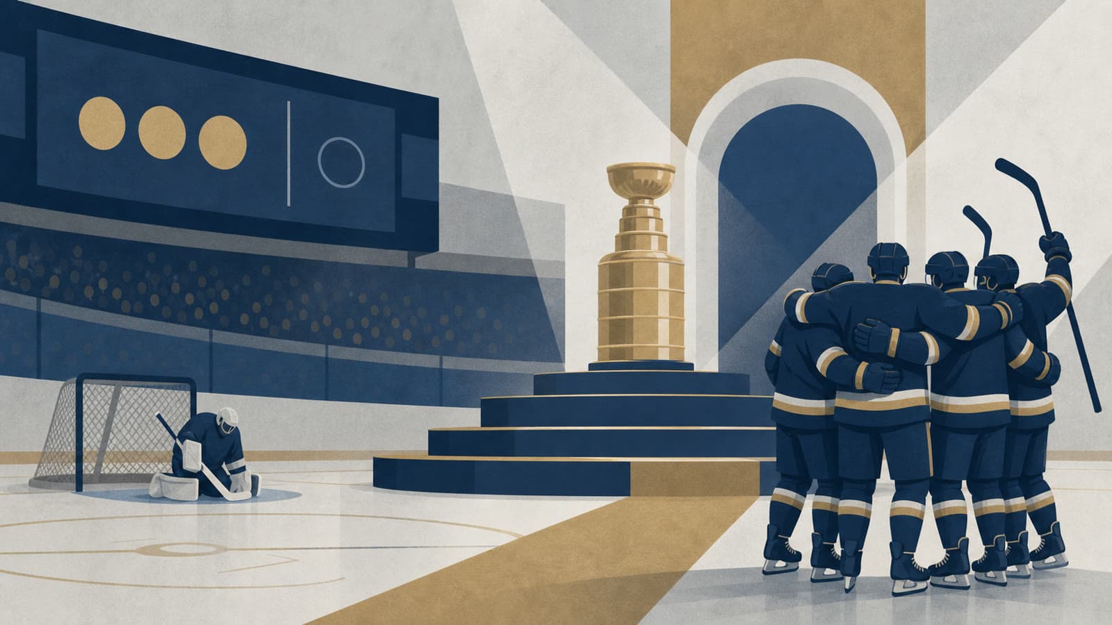 Editorial illustration for: Hurricanes win Stanley Cup with 3-0 Game 6 shutout of Golden Knights