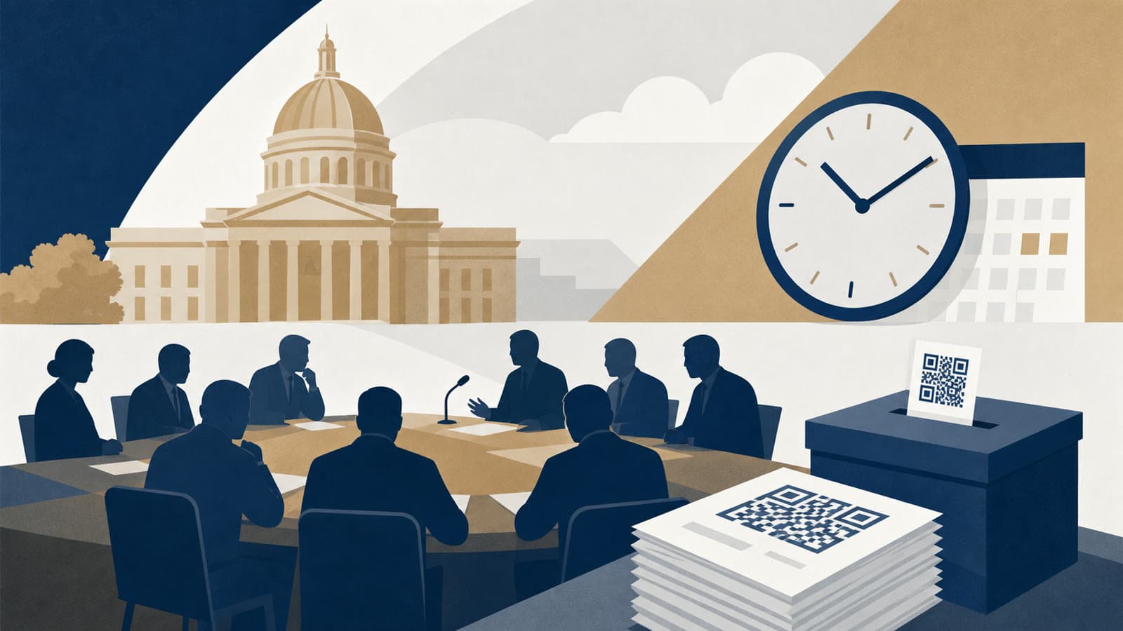 Editorial illustration for: Georgia lawmakers face July deadline on QR-code ballot counts