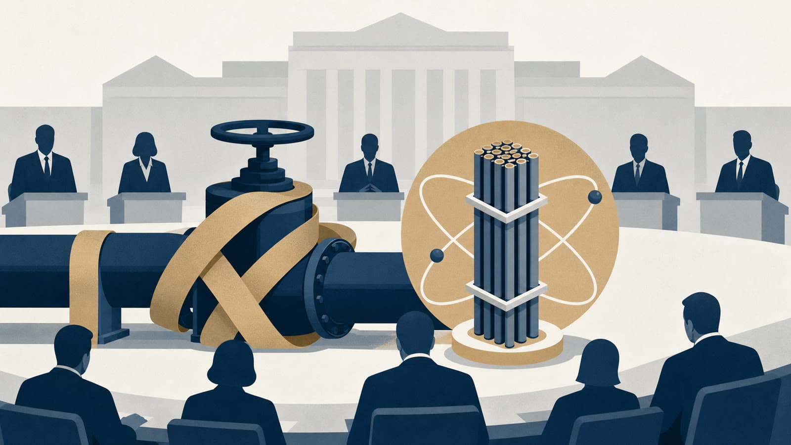 Editorial illustration for: Starmer puts Russian energy sanctions and Ukraine nuclear fuel at centre of G7 push