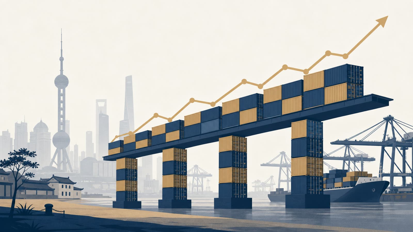 Editorial illustration for: China's May data exposes a recovery carried by exports