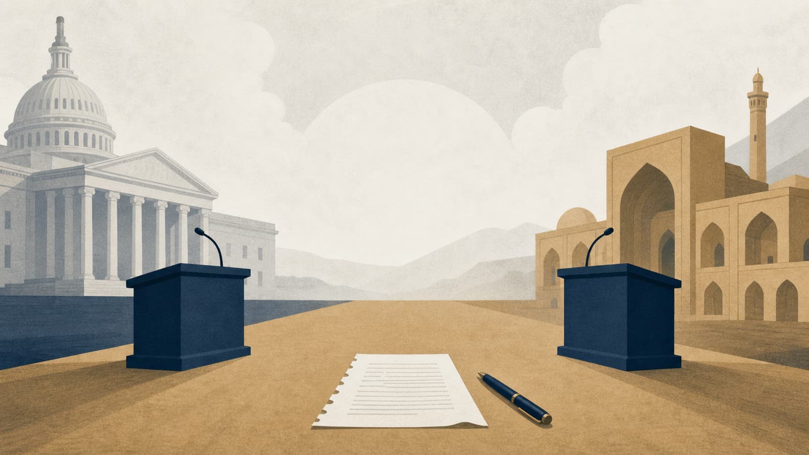 Editorial illustration for: Trump’s Iran memorandum is not yet a peace deal