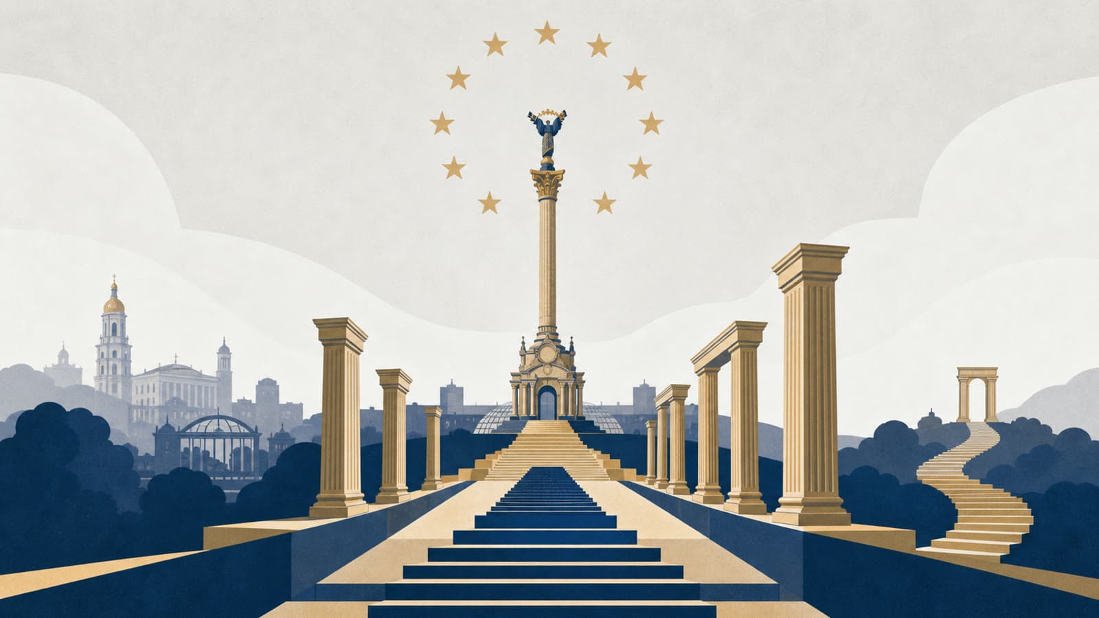 Editorial illustration for: Ukraine and Moldova’s EU bids enter the rule-of-law phase