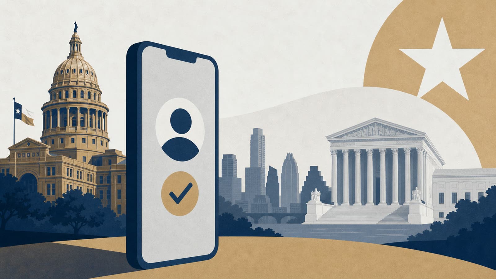 Editorial illustration for: Texas app-store age checks reach the Supreme Court’s emergency docket