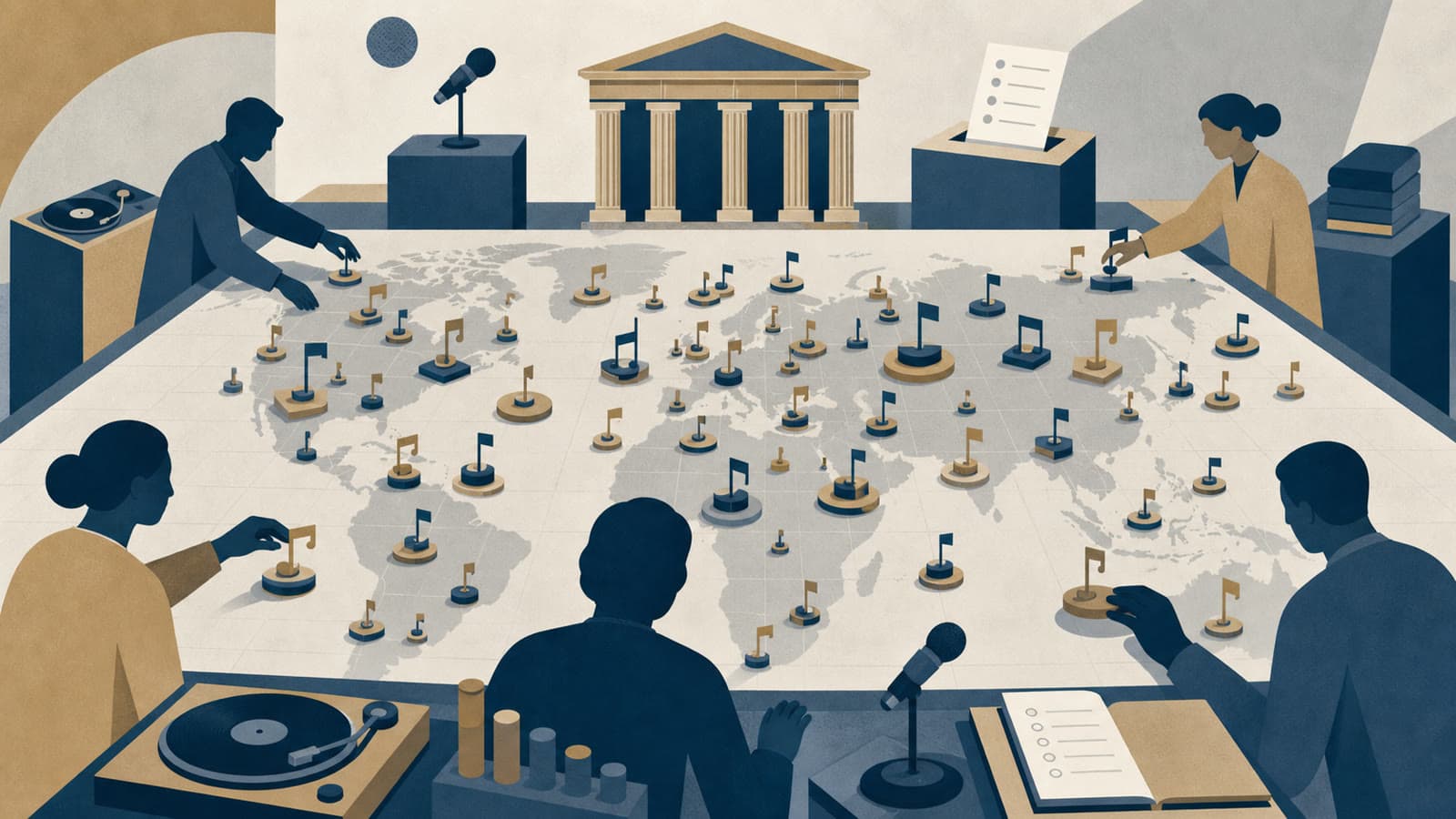 Editorial illustration for: Grammy rule changes give global pop a more crowded map