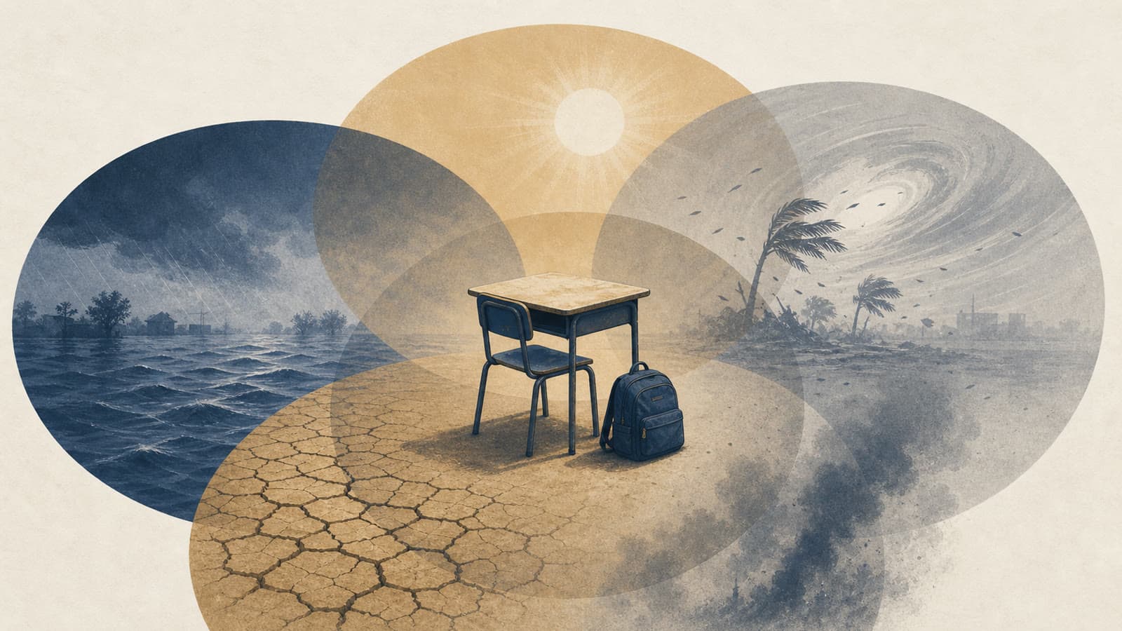 Editorial illustration for: UNICEF report shifts child climate risk from single hazards to overlap