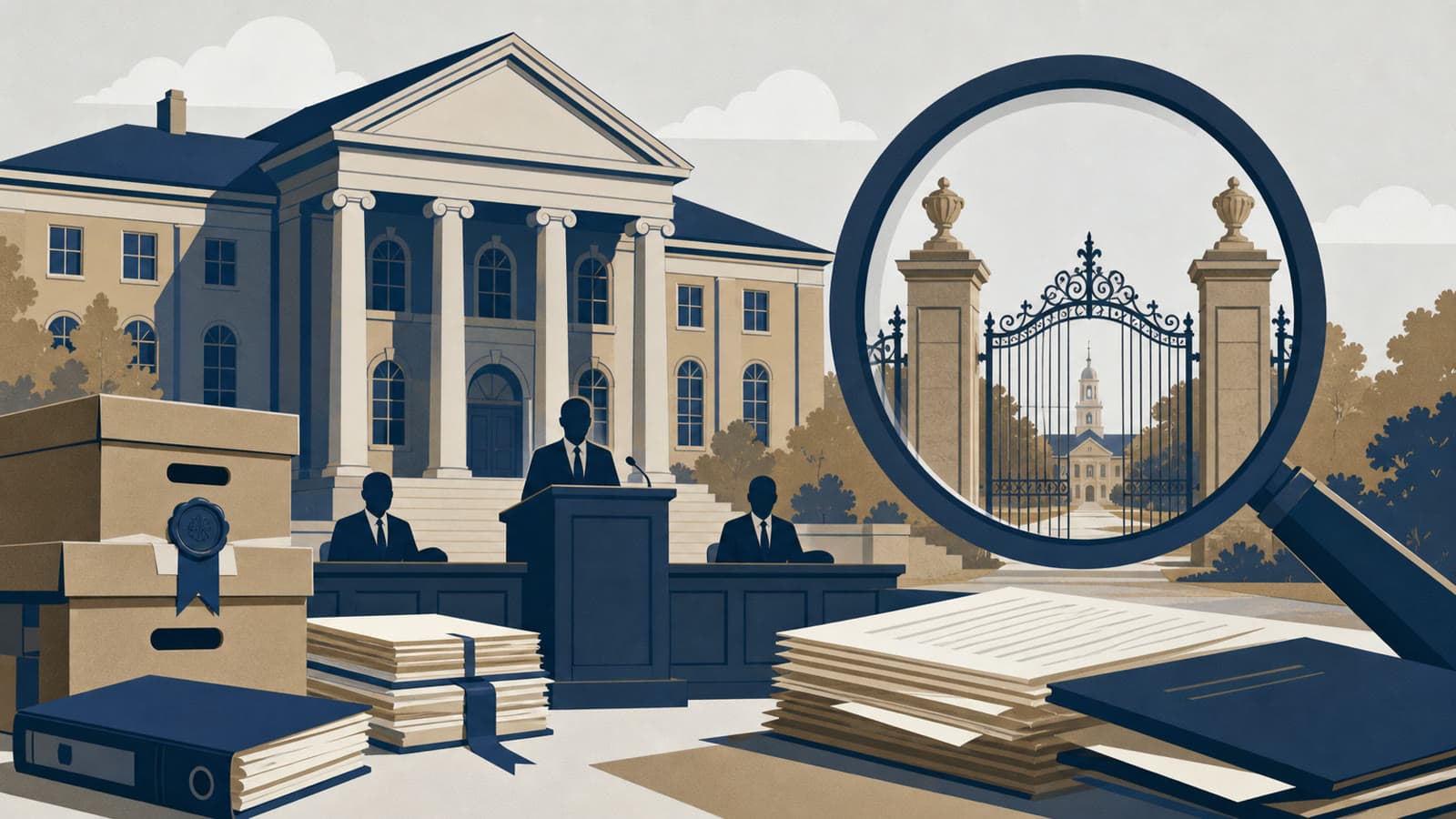 Editorial illustration for: Harvard and Bard face a records test over Epstein's university access