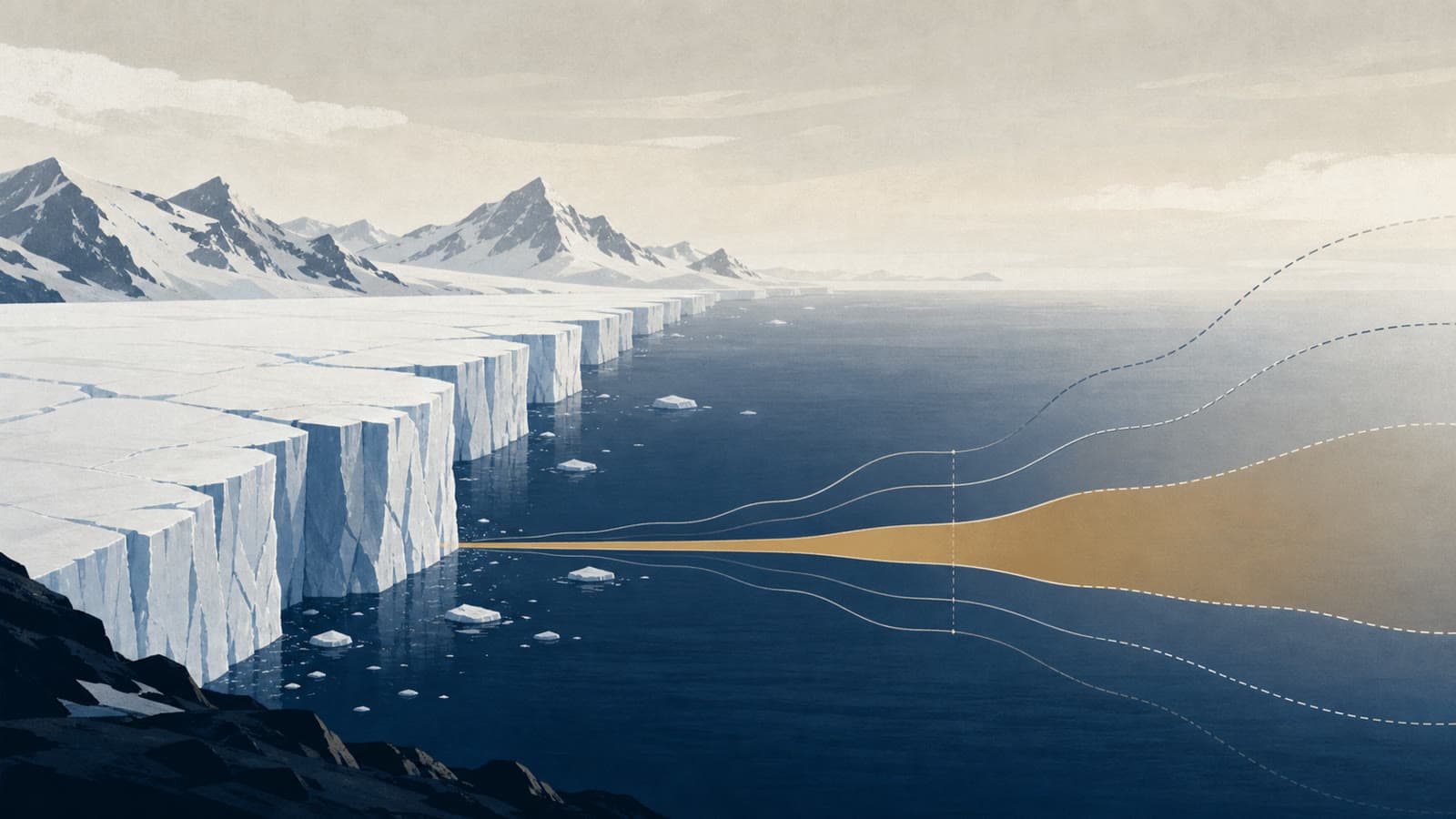 Editorial illustration for: Antarctic sea-level study sharpens the planning window before uncertainty widens