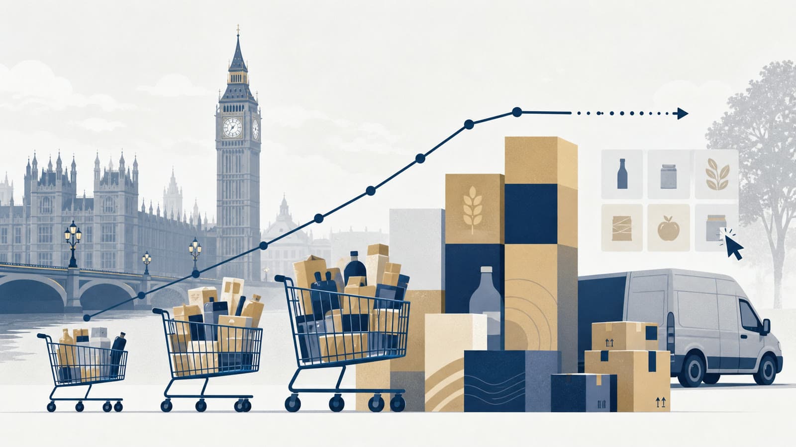 Editorial illustration for: Tesco sales growth slows while online demand keeps the quarter positive