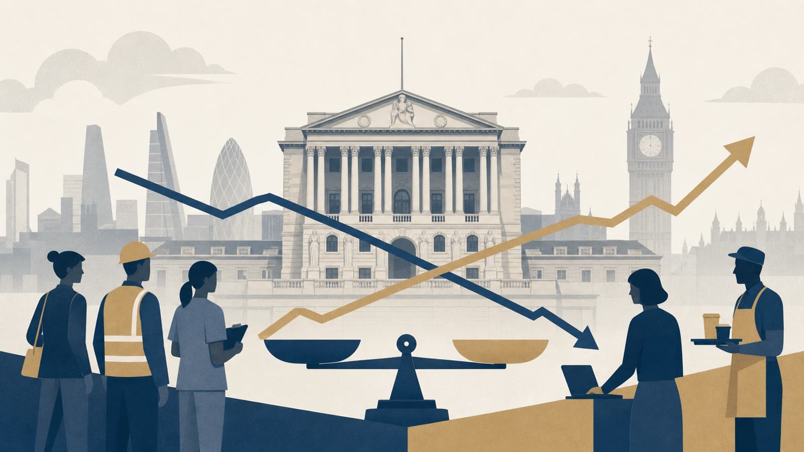 Editorial illustration for: UK labour data give the Bank of England a mixed signal on rates