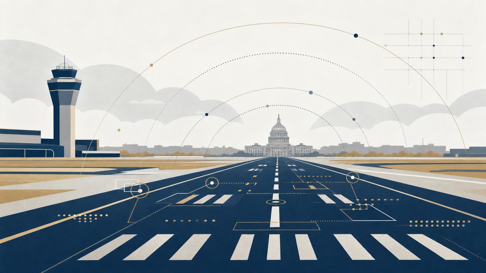 Editorial illustration for: FAA runway AI effort tests pattern detection, not automated prediction