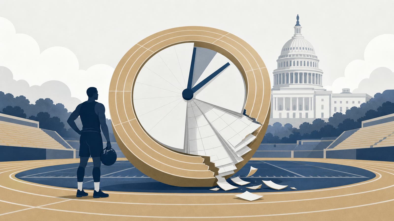 Editorial illustration for: NCAA turns athlete eligibility into an enrolment clock