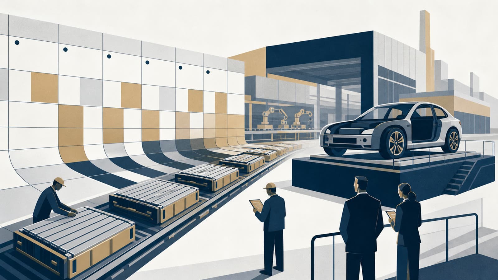 Editorial illustration for: JLR's battery timetable is becoming a factory-execution test