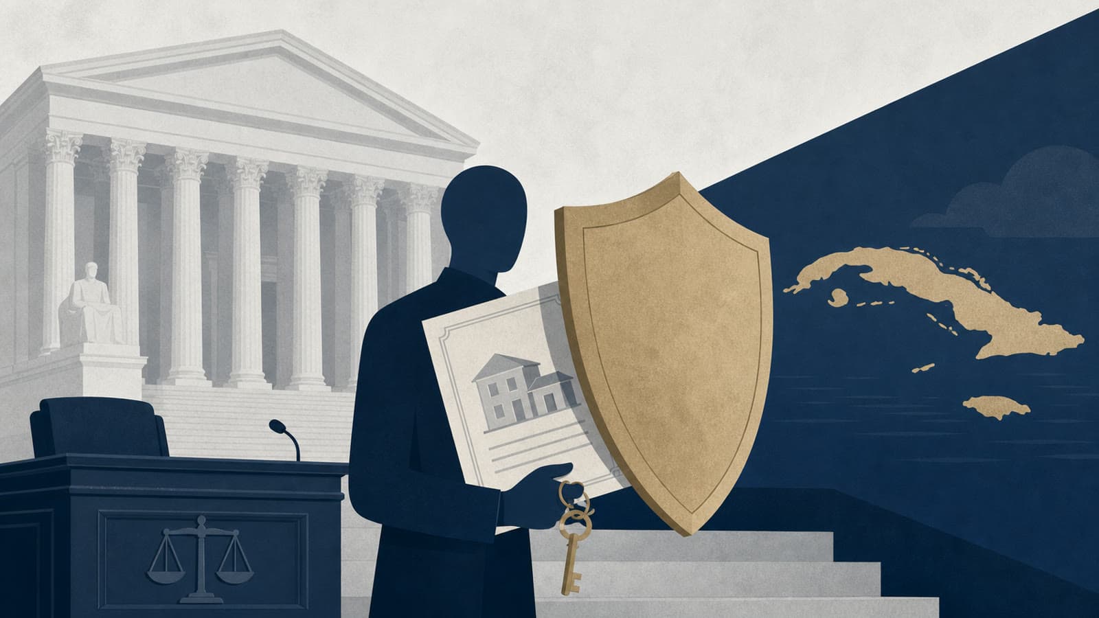 Editorial illustration for: Supreme Court lets Exxon pursue Cuba property suit under Helms-Burton Act