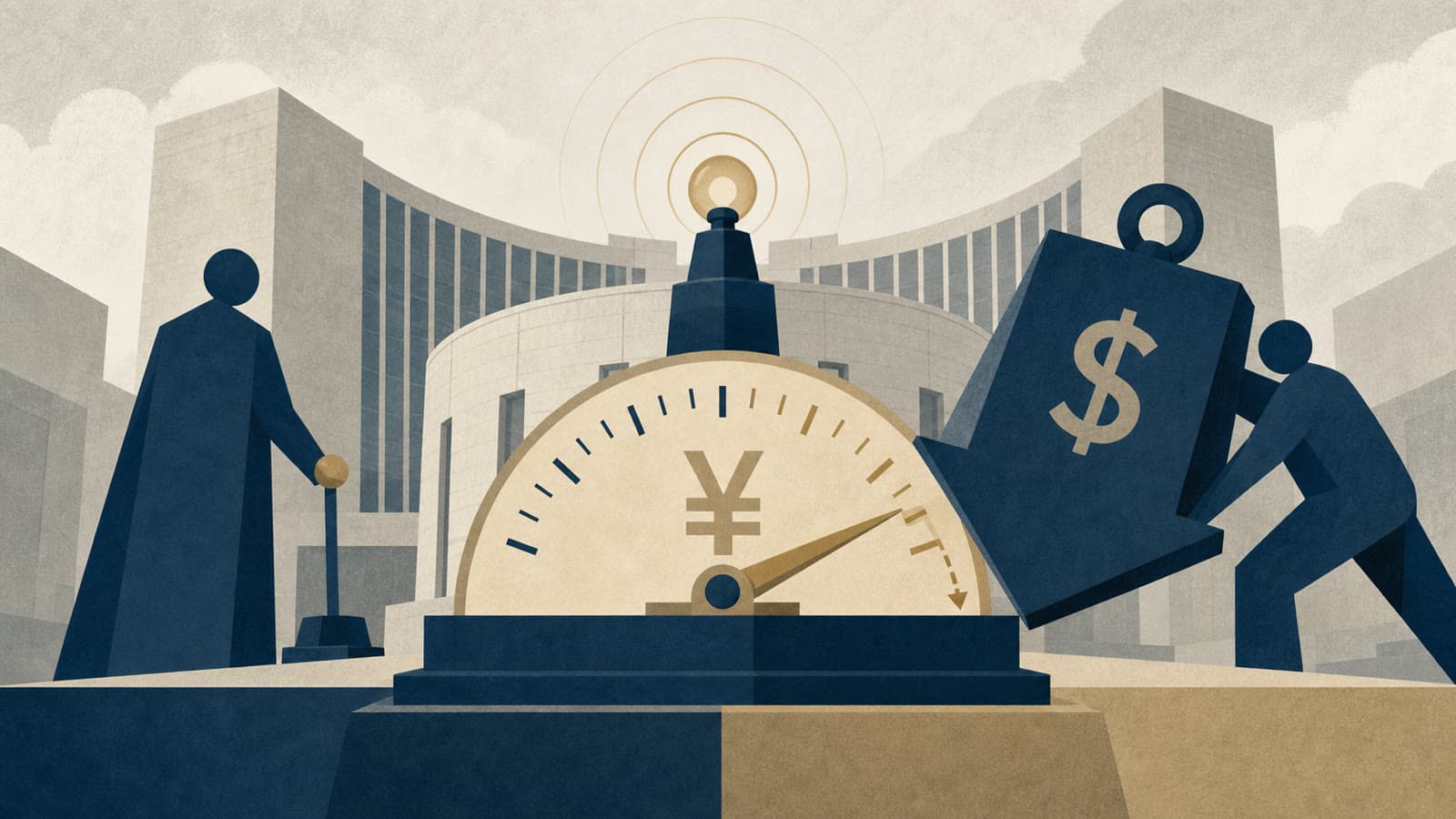 Editorial illustration for: China's yuan fixing edges weaker as dollar pressure tests the daily signal