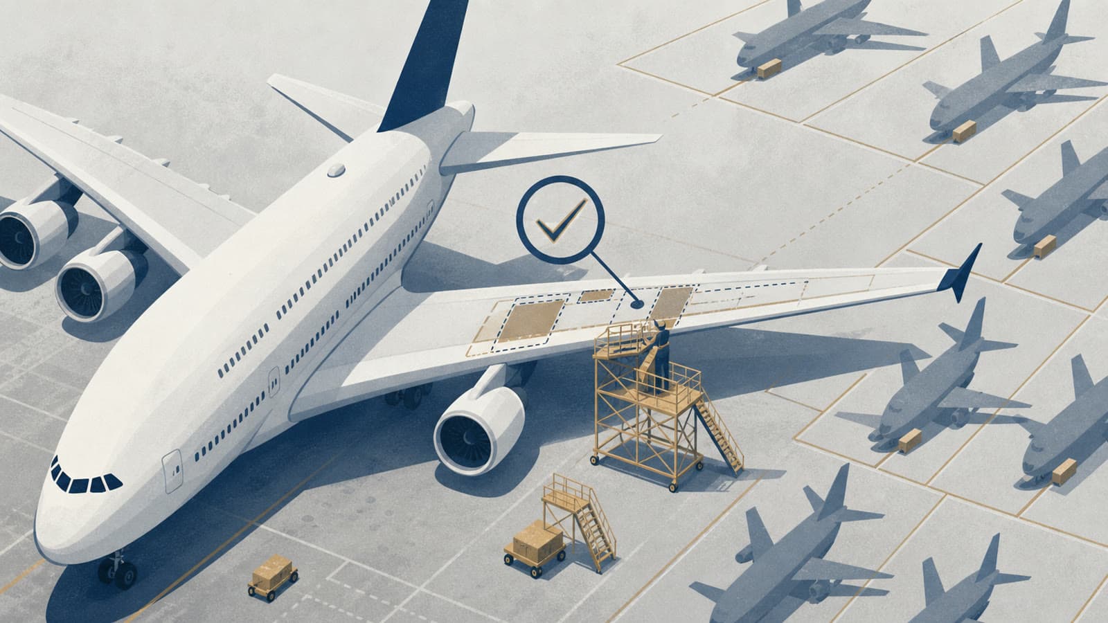 Editorial illustration for: Airbus A380 wing checks turn a safety directive into an airline-capacity problem