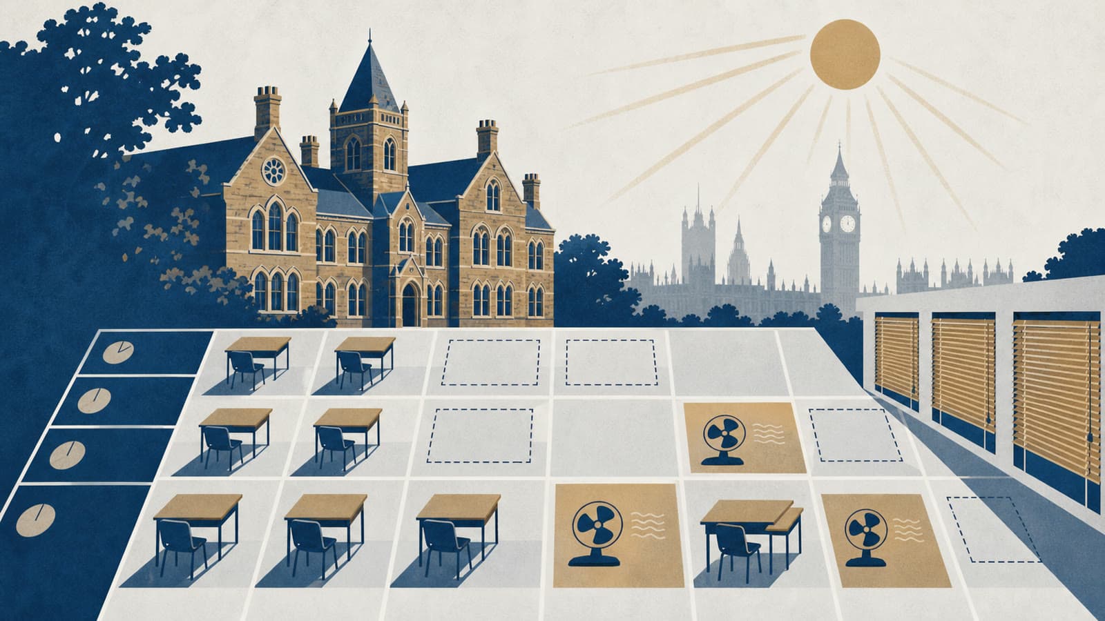 Editorial illustration for: Heat closures turn England's school estate into a timetable problem