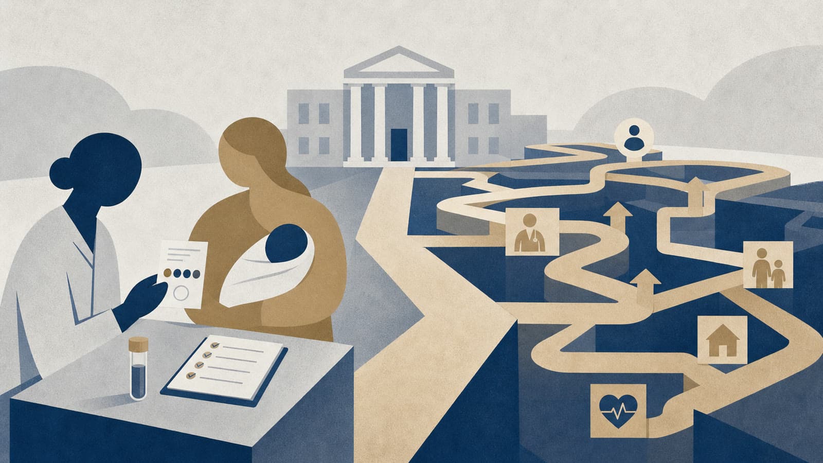 Editorial illustration for: WHO newborn-screening call puts the hard part after the test