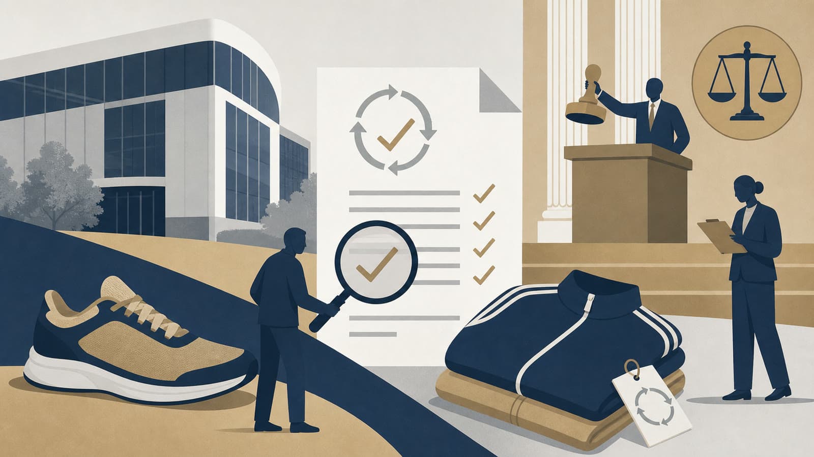 Editorial illustration for: UK recycled-fashion rulings turn green claims into a compliance test